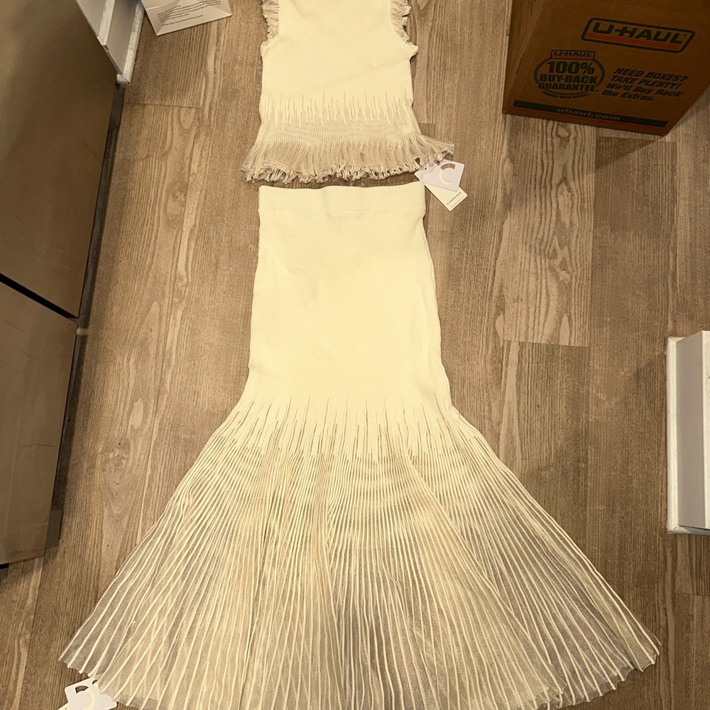 Commense Cream Fringe Two-Piece Dress